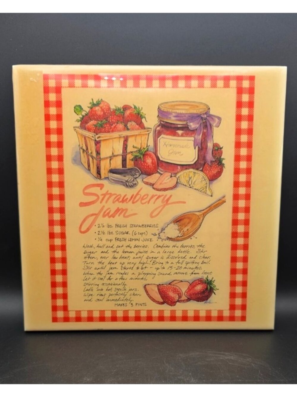 Vintage Decorative Strawberry Jam Recipe Tile Cottagecore Decor
